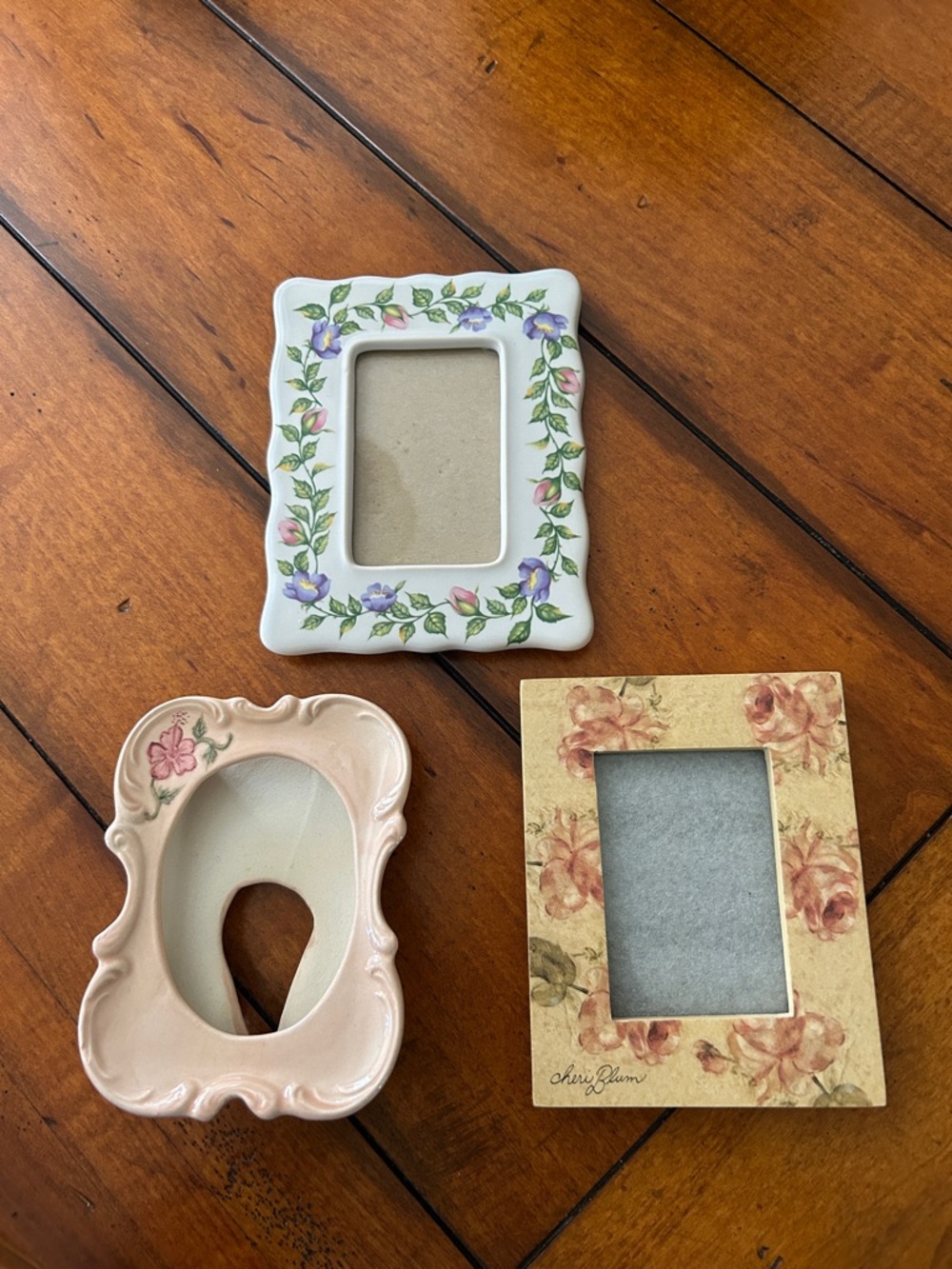 Decorative Floral Ceramic Photo Frame - White with Purple & Pink Flowers